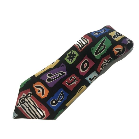 Chesbro Music Co Colorful Music Notes And symbols 100% Silk Tie - Picture 1 of 12